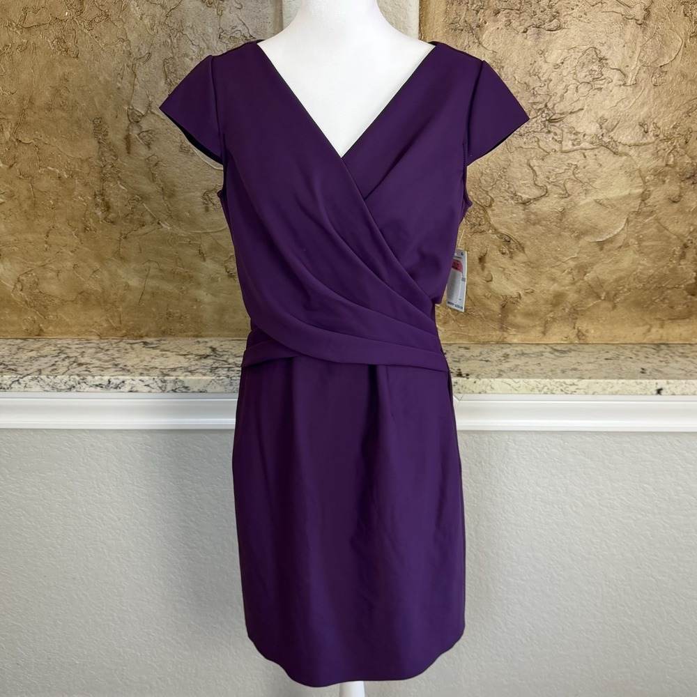 Alex Evenings Sheath Dress Womens‎ 12 Summer Plum Wrap V Neck Cocktail NWT $225